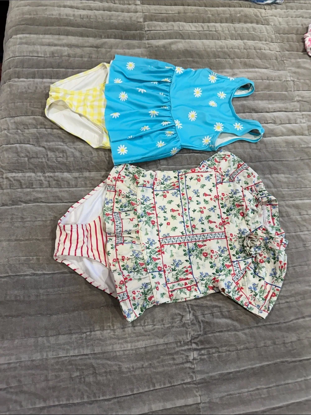 Girls' Daisy Blue Skirted Swimsuit & Floral Ruffled Swim Set side 6 gently used